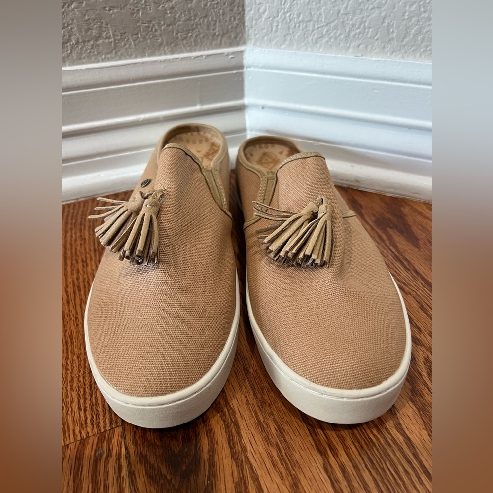 Spenco Celine Womens 11 W Mules Brown Raffia Tassel Slip On Comfort Slide Shoes